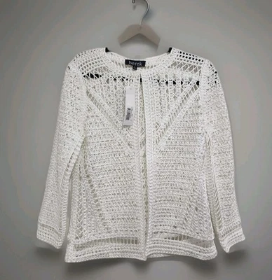 Berek Classic White Over The Edge Crochet Open Knit Topper Jacket Cardigan Sz S - Image 1 of 4