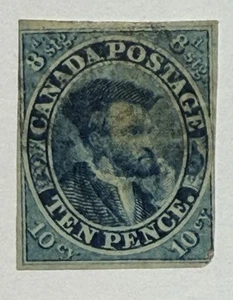 Canada #7 1855 10d blue Cartier Used/transparent paper, 3+ margins - Picture 1 of 3