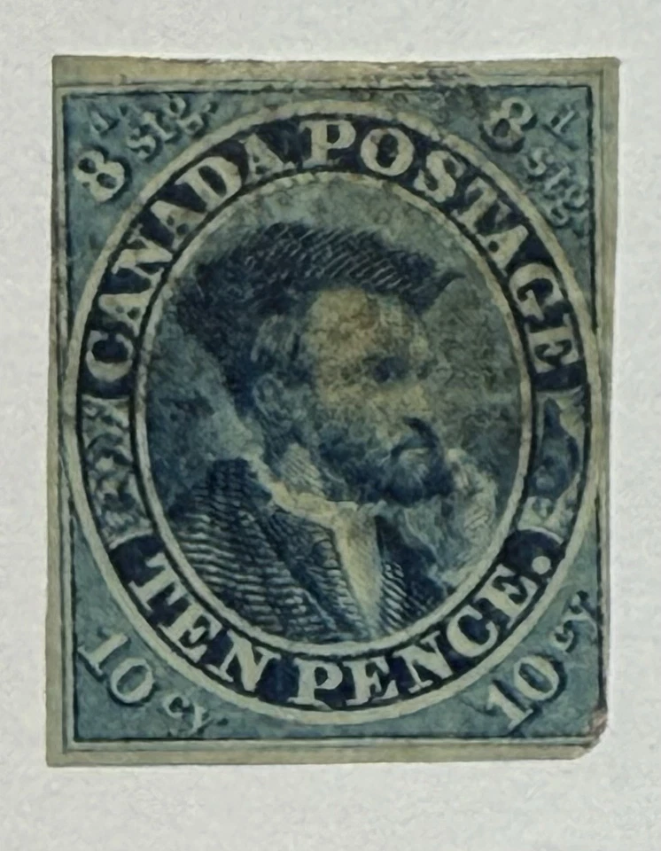 Canadá #7 1855 10d azul Cartier papel usado/transparente, 3+ márgenes Foto 1 de 3