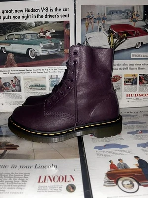 БЛЕСТЯЩИЙ!!! Dr Martens PASCAL фиолетовый кожаные ботинки размер 7 Великобритании 5 - Изображение 1 из 4