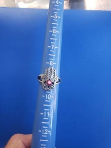 Vintage Silberfarben Hamsa Hand Gottes Glück Ring. Größe 9 - Bild 1 von 4
