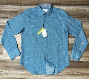 Robert Graham Shirt Mens Small Blue Linen Blend Brixton Long Sleeve Flip Cuff - Picture 1 of 8
