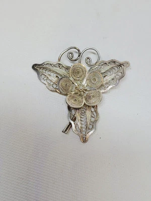 Broche Vintage En Filigrane Fleur Feuilles - Photo 1/4