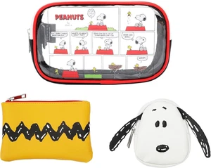 NUEVO Peanuts Snoopy Comic Panels 3 piezas Cosméticos Maquillaje Viaje Pluma Estuche Set - Imagen 1 de 15