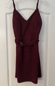 Haute Monde~Burgundy Suede Belted Mini Dress~zip Backside~Size L - Picture 1 of 12