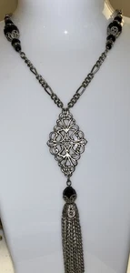 Vintage Monique Leshman Necklace Tassel Design Faceted Beads Signed Retired 18" - Picture 1 of 5