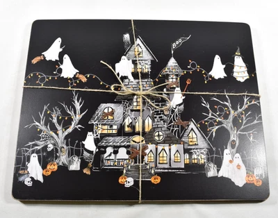 Pottery Barn Scary Squad Ghost Cork Black Placemats Set of 4 NEW Haunted House - Image 1 of 4