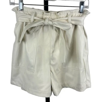 Sanctuary Cream Faux Leather Paperbag Waist Tie Front Shorts Women's Size Medium - Image 1 of 4
