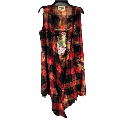 Savannah Jane Vest Open Cape Embroidered Boho Hippie Artsy Women Small Raw Hem - Image 1 of 4