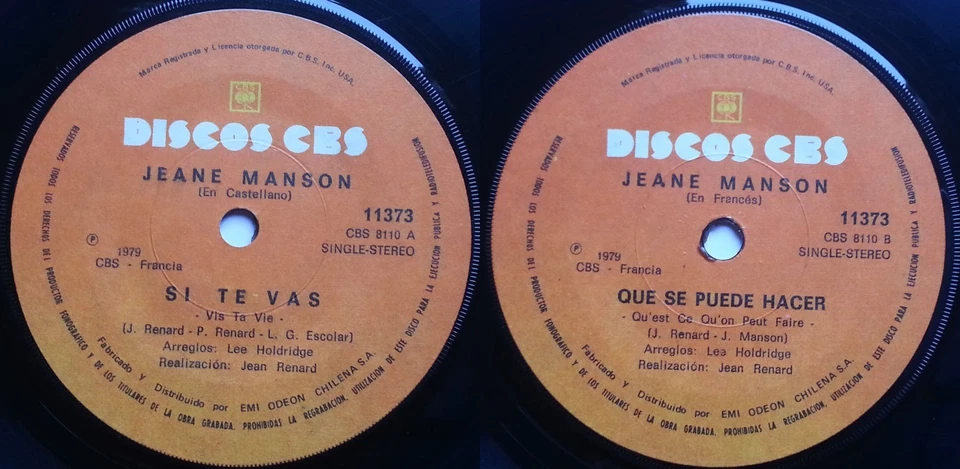 JEANE MANSON VIS TA VIE SI TE VAS (SUNG IN SPANISH) 1979 MEGARARE CHILEAN PRESS! - Image 1 of 4