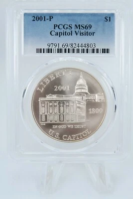 2001-P PCGS MS69 Capitol Visitor Commemorative Silver Dollar Business Strike $1 - Image 1 of 2