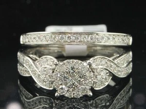 Diamond Bridal Set 14K White Gold Ladies Round Engagement Wedding Ring 0.67 Tcw. - Picture 1 of 9