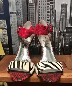 Rote Schlangenleder Kombi mit Zebramuster Sexy Neu! Schuhe Größe 9,5 - Bild 1 von 8
