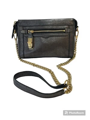 Rebecca Minkoff Charcoal Leather Zip Pocket Chain Strap Small Crossbody Bag - Image 1 of 4
