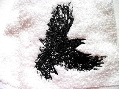 SPOOKY HALLOW RAVEN / CROW DESIGN, HALLOWEEN, STEAMPUNK, GOTH EMBROIDERED TOWEL - Image 1 of 4