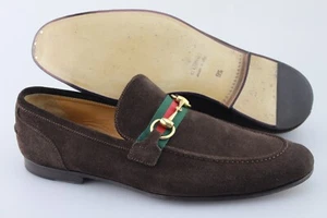 Men's GUCCI 'Jordaan Horsebit' Brown Suede Loafers Size US 10.5 UK 9.5 - Picture 1 of 6