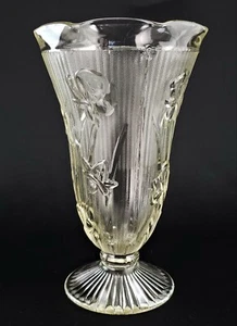 Vintage Jeannette Glass Iris and Herringbone Clear Vase  9"  1928 - 1932 - Picture 1 of 12