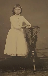 Vintage Antique Tintype Photograph Young Girl Posing W/Ornate Eastlake Table - Picture 1 of 6