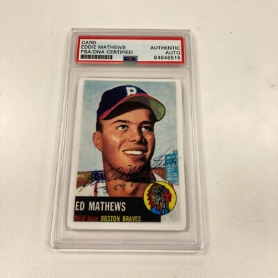 1953 Topps Eddie Mathews "59 Home Runs" cartão de beisebol de porcelana assinado PSA DNA - Imagem 1 de 2