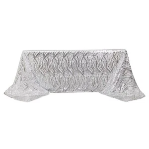 90" x 156" Mesh Rectangular Tablecloth Wavy Embroidered Sequins Party Events - Picture 1 of 58