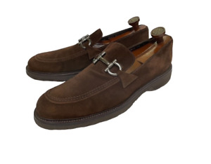 Salvatore Ferragamo Men's Brown Suede Gancini Buckle Loafers Size 10 D (US)