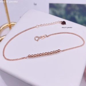 Solid 18K Rose Gold Pure Au750 Beads Wheat Chain Link Bracelet Bangle 6.5+1.2" - Picture 1 of 8