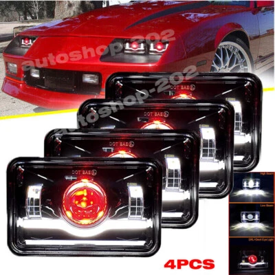4x6" LED Headlights Hi-Lo Red Acaleph Pattern DRL fit Chevrolet Camaro Z28 82-92 - Image 1 of 4
