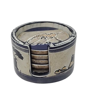 Arte africano animales de safari conjunto de 5 posavasos de piedra de jabón + soporte grabado a mano - Imagen 1 de 15