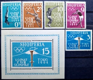 Albania 1964 MNH Olympics Tokyo 5 Stamps + Block Complete Set - Picture 1 of 9