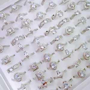 Wholesale Men Women Zircon Crystal Mixed Rings Bulk Finger Band Ring Jewelry Lot - Picture 1 of 11