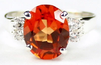 Created Padparadsha Sapphire, 925 Sterling Silver Ladies Ring, SR123 - Image 1 of 4