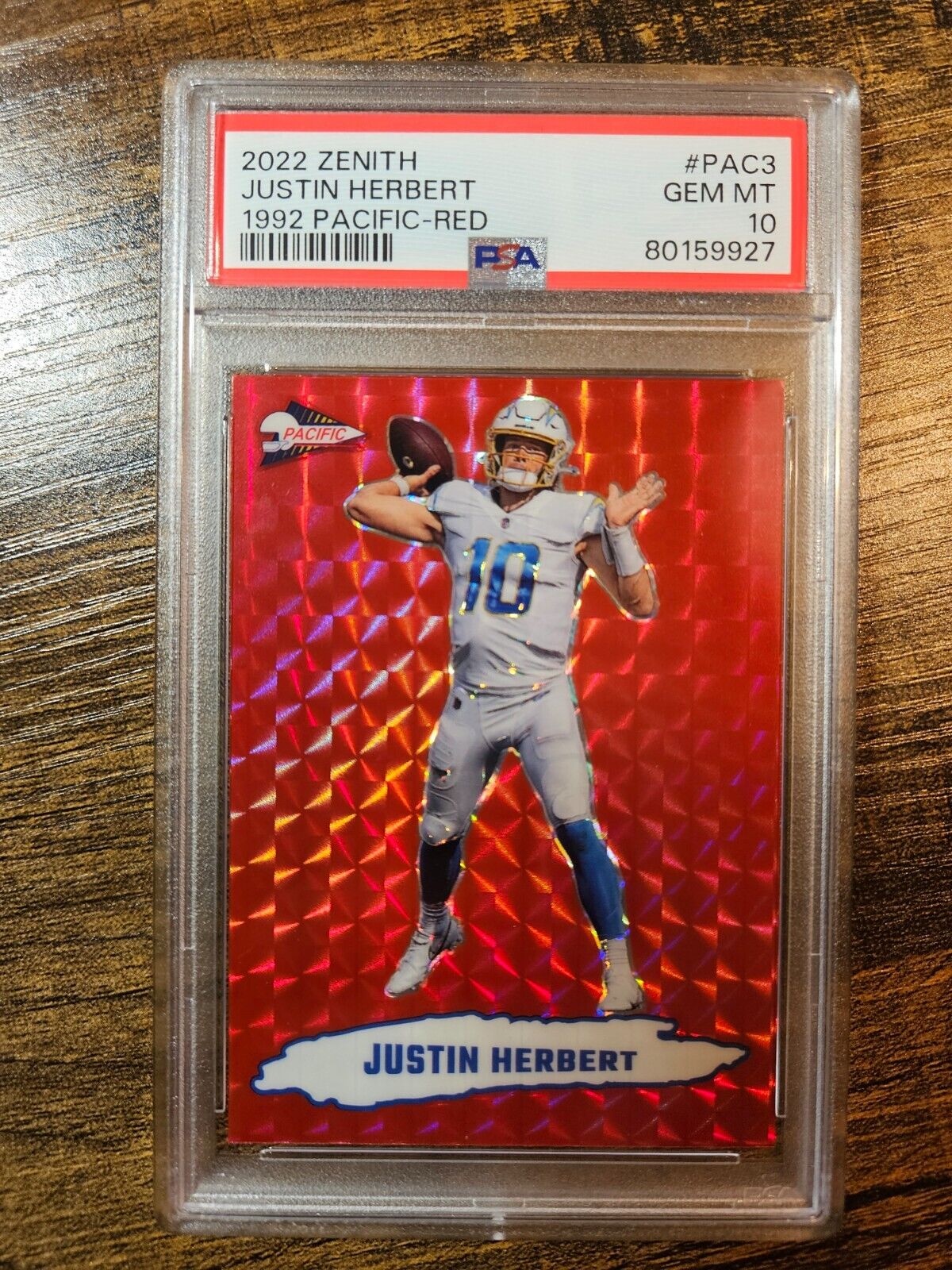 2022 Panini Zenith JUSTIN HERBERT 1992 Pacific Red #PAC-3 - Chargers PSA 10 GEM