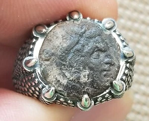 Authentic Ancient Greek Coin Alexander III The Great Solid Sterling Silver Ring - Picture 1 of 14