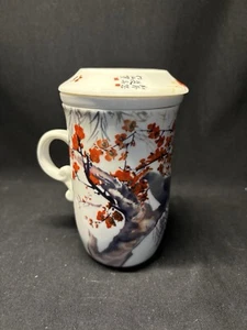Teavana Porcelain Infuser Cup W Handle & Lid Red Berries Birds - Picture 1 of 13