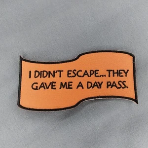 I Didn't Escape...They Gave Me A Day Pass Banner Naranja Negro 4" Parche de hierro - Imagen 1 de 2