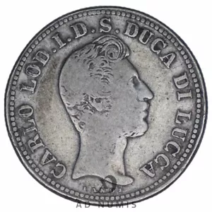 Italie 2 lire 1837 argent Charles Louis de Bourbon Lucques pièce de monnaie - Imagen 1 de 2