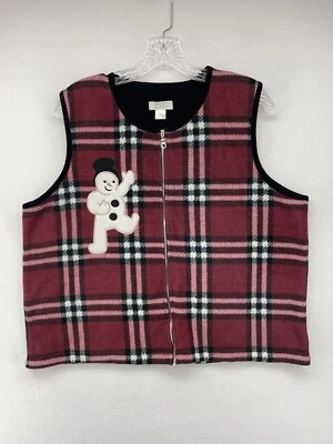 CHRISTOPHER & BANKS ЖЕНЩИН ЖИЛЕТ КРАСНЫЙ БОЛЬШОЙ L КЛЕТКУ СНЕГОВИК ФЛИС ПОЛНЫЙ МОЛНИИ ПОВСЕДНЕВНЫЙ - Изображение 1 из 4
