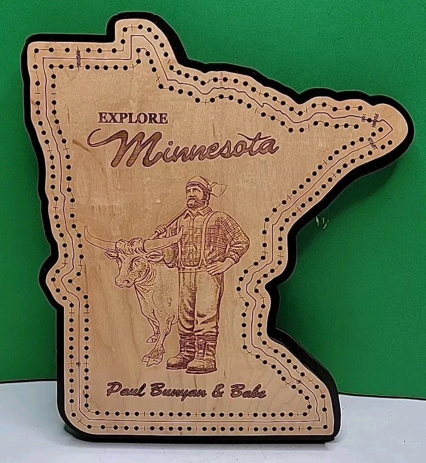 Minnesota Sate Shaped Paul Bunyan Cribbage Board - Image 1 of 4