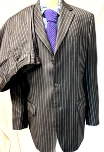 ALFRED DUNHILL Men WOOL Suit MADE IN ITALY 42R ONE Pleat Side Vents GRAY Stripe* - Picture 1 of 11