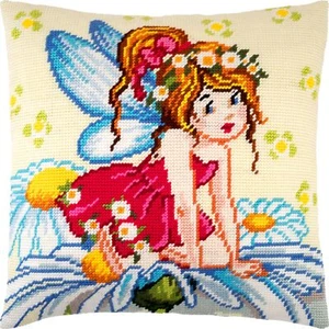 Hágalo usted mismo Kit de almohada de punta de aguja/tapiz "hada" 16x16 pulgadas / 40x40 cm - Imagen 1 de 4