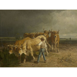 Constant Troyon Oxen Plowing Painting Large Wall Art Print 18X24 In