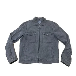 Lucky Brand Americana Trucker Jacke Herren M grau 100% Leinen Reißverschluss leicht 44" - Bild 1 von 15