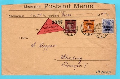 GERMANY Cash on Delivery cover 1920 Memel to Würzburg - Image 1 of 2