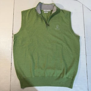 PETER MILLAR 100% MERINO WOOL 1/4 ZIP SWEATER VEST MENS MEDIUM EUC GREEN Preppy - Picture 1 of 16