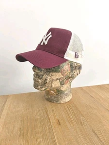 NY New York Yankees New Era Mesh Trucker Cap Hat Burgundy Adjustable Snapback - Picture 1 of 7