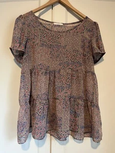 Maitai Floral Sheer Short Sleeve Tiered Blouse Size M - Picture 1 of 4
