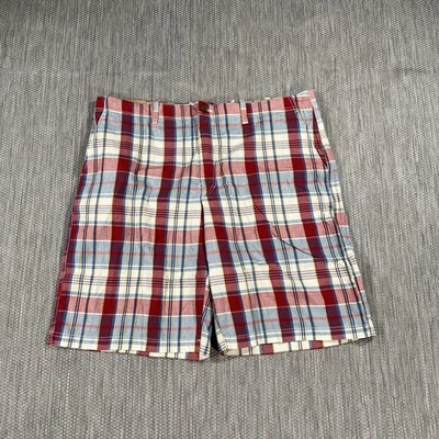 Izod Shorts Men’s 42 Flat Front Blue Red Yellow Plaid Regular Fit Cotton Chino - Image 1 of 4