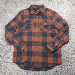 VANS Shirt Men Small Brown Blue Flannel Check Button Long Sleeve Skater Casual - Picture 1 of 6