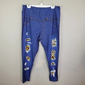 Leggings Dren Designs finto denim invecchiato accenti girasole taglia estesa - Foto 1 di 6