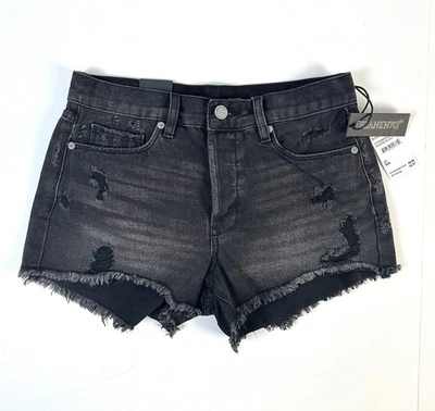 Blank NYC Womens Black Denim Button Fly Distressed Frayed Hem Shorts 27 NWT - Image 1 of 4